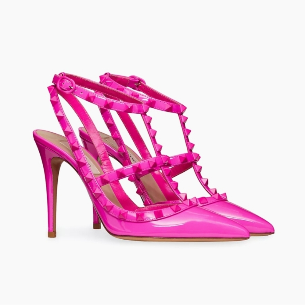 Valentino GaravaniRockstud Ankle Strap Patent-Leather Pumps With Tonal S…